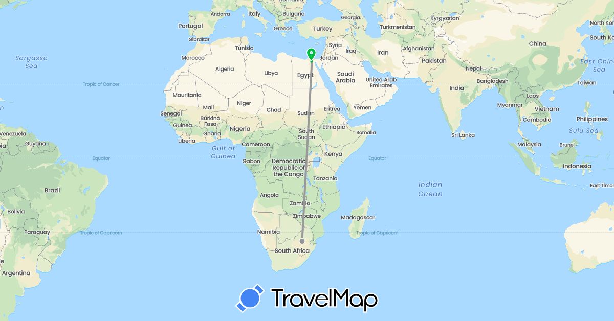 TravelMap itinerary: driving, bus, plane in Egypt, South Africa (Africa)